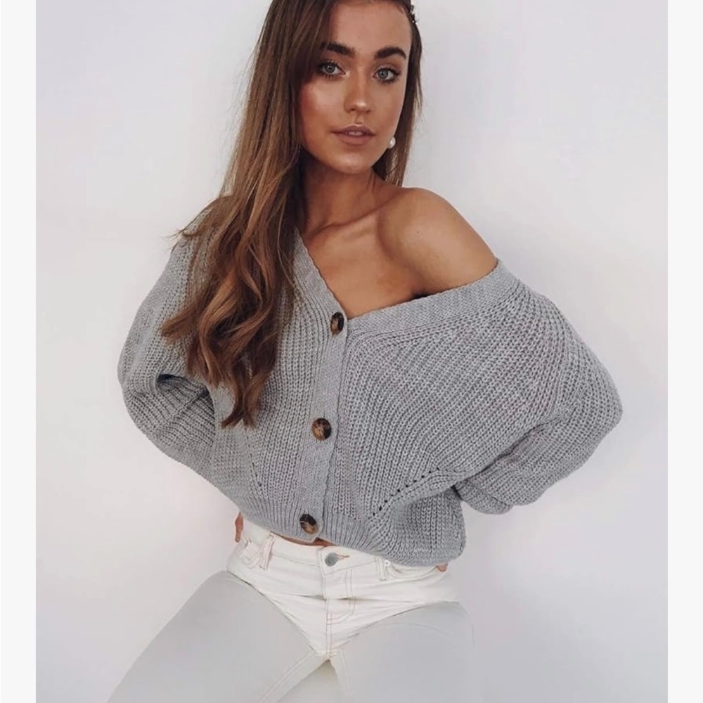 Boho Chunky Knit Cardigan • Slouchy Off-Shoulder Cozy Sweater L
